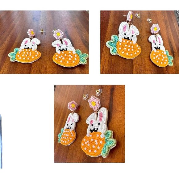 New Easter Bunny Earrings Handmade Beaded Rabbit Carrot Dangle Posts Em… - Picture 6 of 12